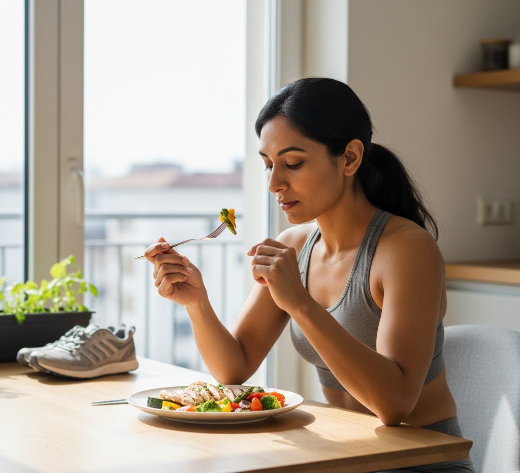 Person demonstrating commitment to mindful eating and portion control after receiving the Gastric Band weight loss tool.