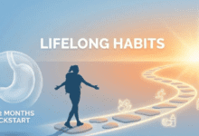 Conceptual image showing the transition from the gastric balloon lifespan to lifelong healthy habits and weight maintenance.