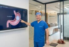 Experienced Turkish surgeon in a modern facility demonstrating the gastric balloon procedure.