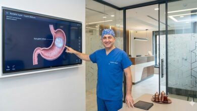 Experienced Turkish surgeon in a modern facility demonstrating the gastric balloon procedure.