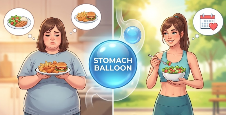 Conceptual visualization linking the financial investment of the stomach balloon cost with the successful outcome of a non-surgical weight loss journey and active lifestyle.