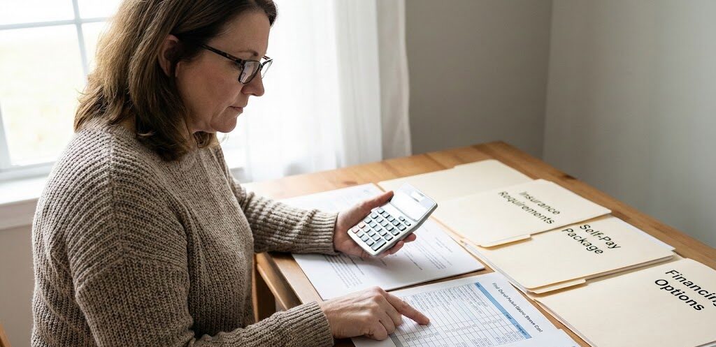 A patient carefully reviewing financing, self-pay, and insurance options to determine their out-of-pocket gastric sleeve cost before undergoing bariatric surgery.