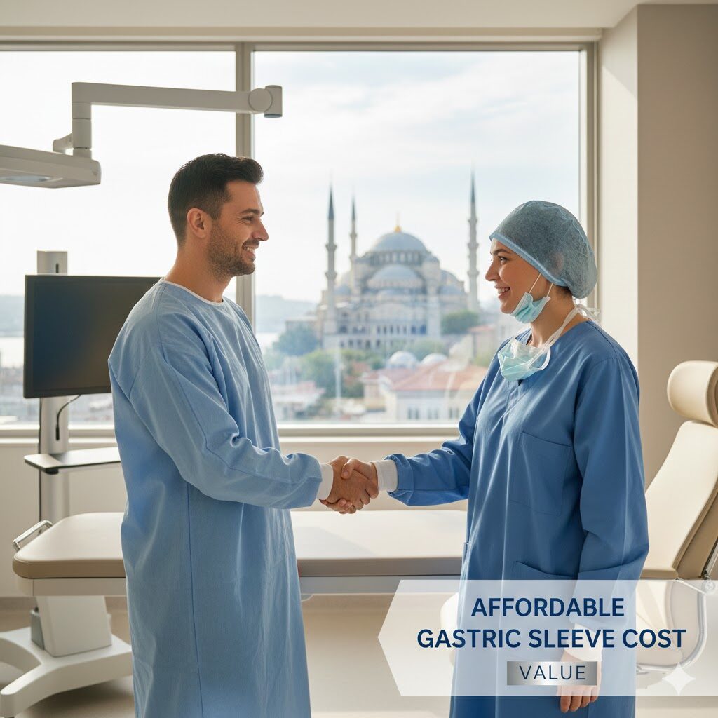 Affordable gastric sleeve cost in Istanbul, showing a successful medical tourism experience combining high-tech surgery with the city backdrop.