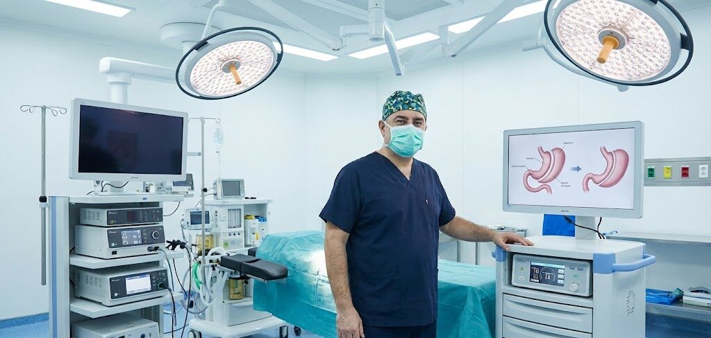Expert surgeon performing a safe and accredited gastric sleeve procedure in Turkey using advanced medical technology.